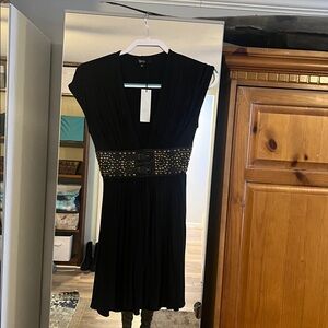 Sky Black Mini Dress with Studded Belt